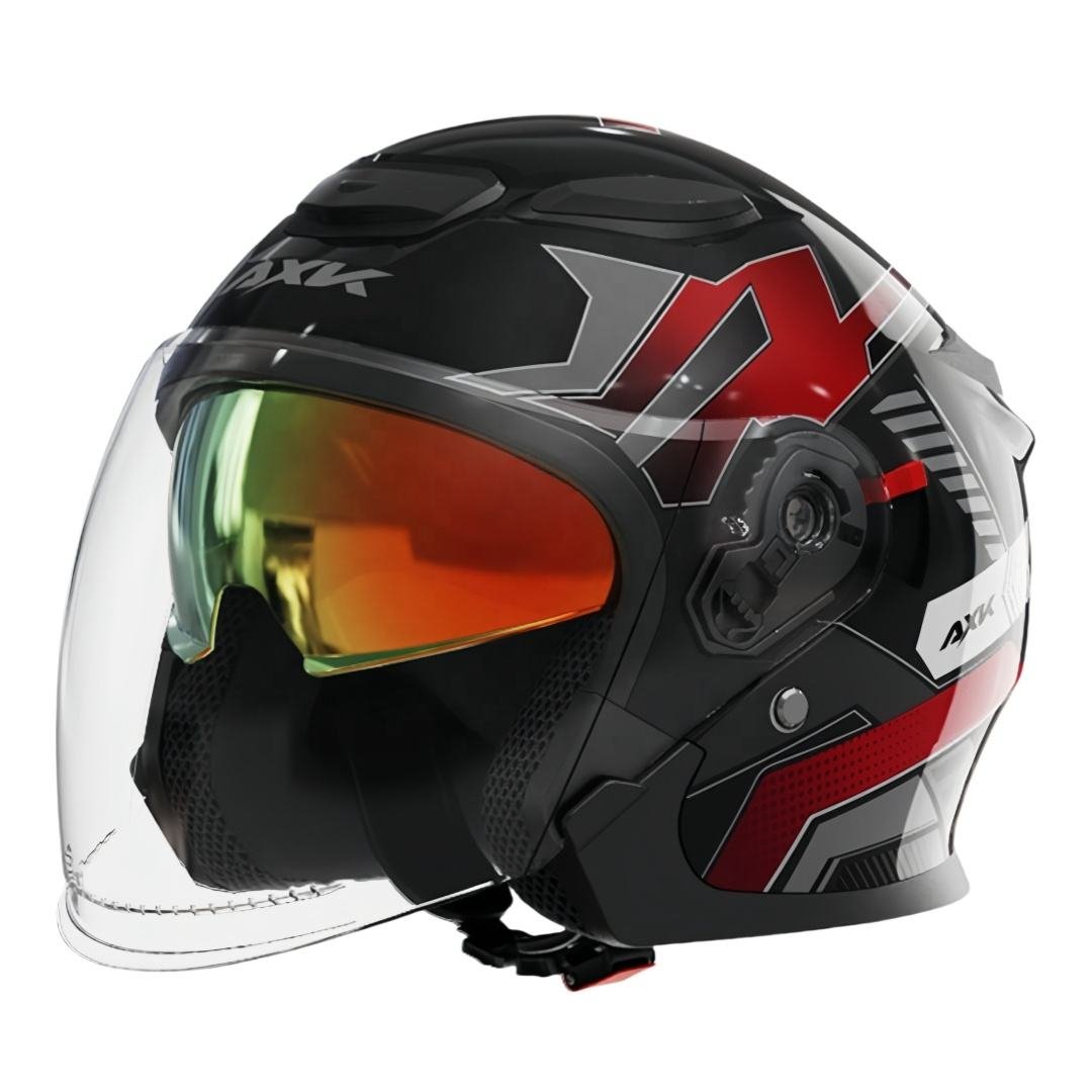 Half Face Helmet Black Red BD, Black Red Bike Helmet Price in Bangladesh, Stylish Open Face Helmet BD, Racing Design Helmet Bangla, Motorcycle Half Helmet BD,
